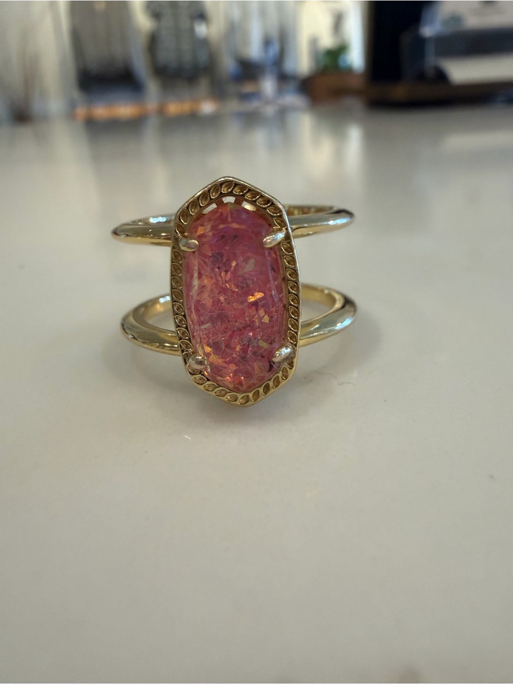 Kendra Scott Gold-tone Pink Oval Statement Ring